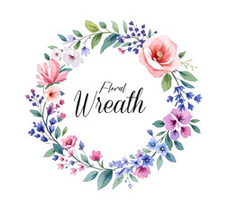 Watercolor Floral Wreath, Wreath Clipart Watercolor, Pastel Pink Flowers Wedding Clipart Wild Floral Clipart	