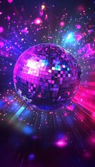 Vibrant disco inspired background radiating energy, perfect for party events and celebrations