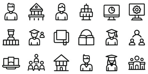 Education & E-Learning Icons Set – Webinar, Online Learning, Seminar – Editable Stroke Vector