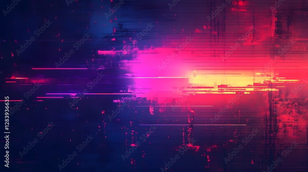 Leinwandbilder Mesmerizing abstract digital art composition featuring a vivid glitch effect with pulsating neon lights dynamic energy bursts and a cosmic futuristic atmosphere