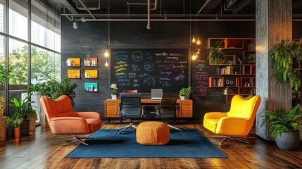 Colorful Study Space with Chalkboard, Creating an Inviting and Inspirational Environment for Learning
