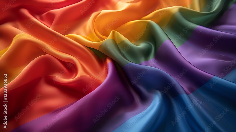 Poster smooth flowing rainbow colored silk fabric with elegant folds and waves creating dynamic movement an