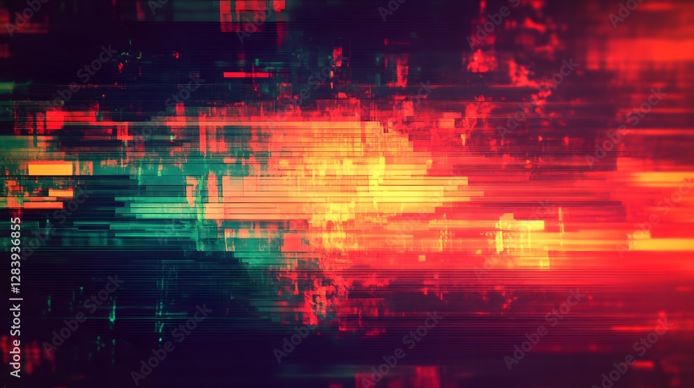 Poster Mesmerizing abstract digital art featuring an explosion of vibrant neon colors and dynamic ever changing geometric patterns in a futuristic sci fi inspired digital dreamscape