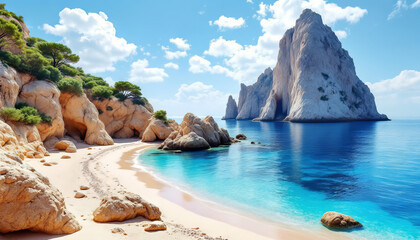Beautiful tropical beach with crystal clear water and rock formations