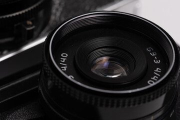 Closeup of old camera lens.
