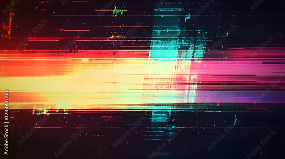Poster Mesmerizing abstract digital art piece featuring a futuristic glitch effect with vibrant neon colors dynamic motion and a captivating hi tech aesthetic