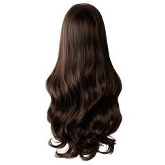 Naklejka premium Long, Luxurious, Flowing Brown Hair Wig with Soft Waves for Styling, Fashion, and Beauty Photography