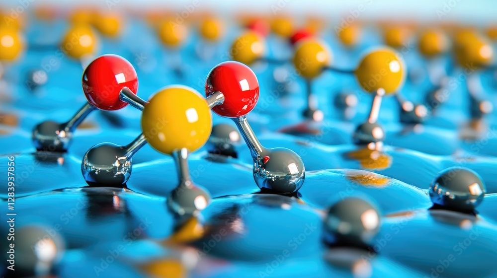 Poster close-up of a nanoscale electrochemical sensor detecting pollutants, representing environmental moni