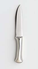 Sleek Stainless Steel Knife with Polished Blade and Modern Design on Minimalist White Background