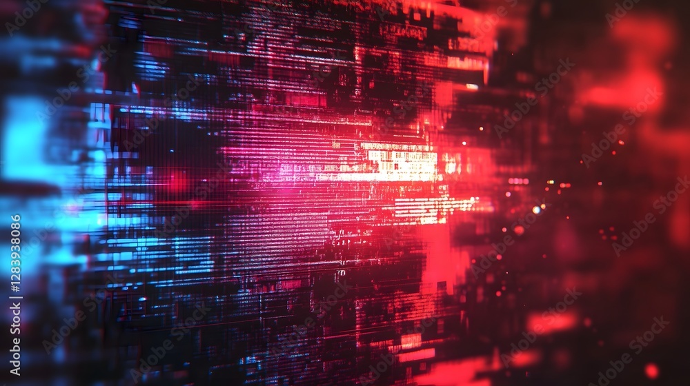 Aufkleber Mesmerizing abstract digital art with a fractal explosion of vivid neon colors glitching patterns and futuristic sci fi elements  Computational procedural and generative design creates a striking