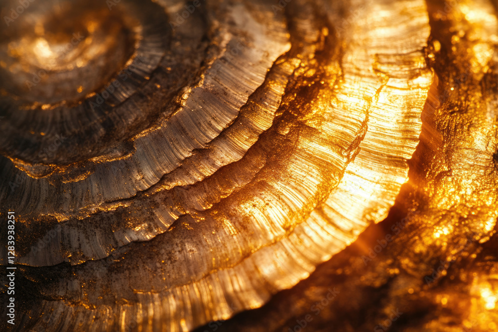 Aufkleber golden concentric layers, shimmering with sunlight, creating a luxurious, textured abstract image.