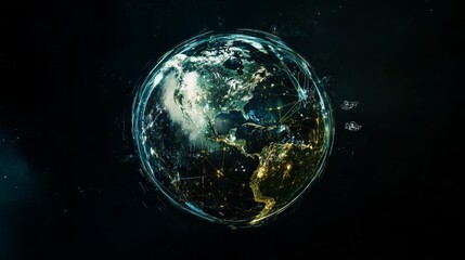 Realistic image of earth with digital connections illustrating a futuristic global network