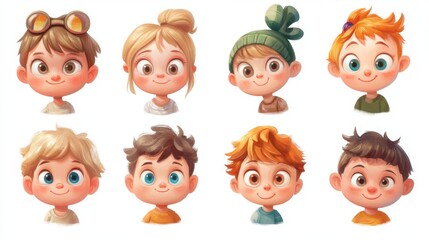 Cute collection of eight baby characters in cartoon style. 