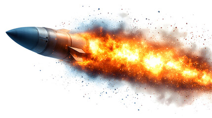 Powerful Missile Rocket with Fiery Trail on transparent background
