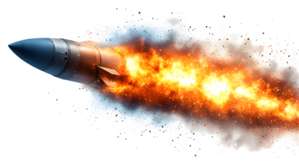 Powerful Missile Rocket with Fiery Trail on transparent background