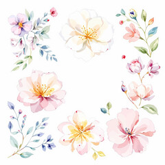 Watercolor Flowers set, hand-painted colorful flowers realistic for creative project, decor and design	