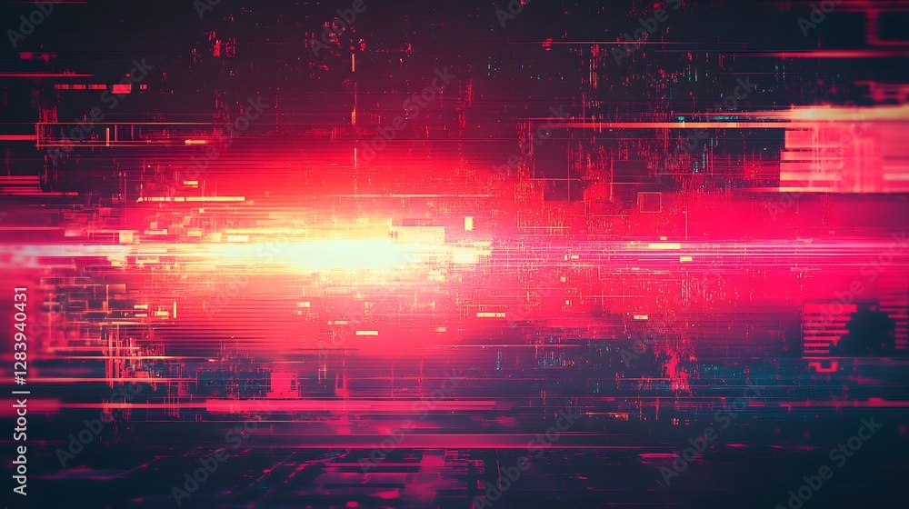 Poster Mesmerizing abstract digital background with futuristic glitch effects neon lights pulsing energy and a surreal chaotic spatial atmosphere  Dynamic technological