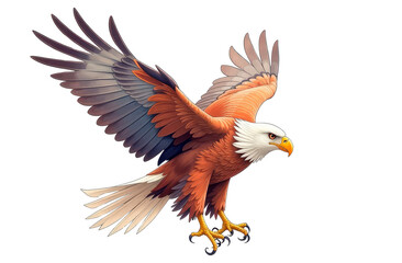 Fototapeta premium Watercolor illustration of an eagle with outstretched wings on a white background. A powerful and artistic wildlife painting, perfect for branding, posters, editorial use, and merchandise