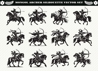  Black Mongol Archer Silhouette Illustration for Logos Prints and Design