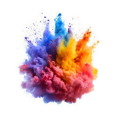 Vibrant Color Explosion with Rainbow Powder Cloud in Motion on transparent background