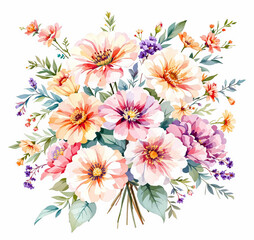 Watercolor floral illustration. Pink flowers and eucalyptus greenery bouquet. Dusty roses, soft light blush peony - border, wreath, frame. Perfect wedding stationary, greetings, fashion, background	