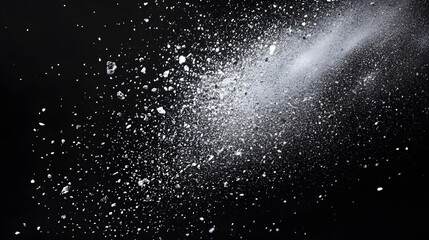 Obraz premium Black and white photo of a white cloud of dust. The photo is of a large amount of dust that is falling from the sky. Scene is one of chaos and destruction