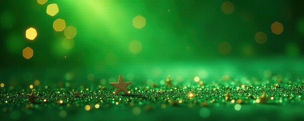 Obraz premium A plane of glitter in shades of green and gold adds festivity to a magical Christmas background, decorations, bright