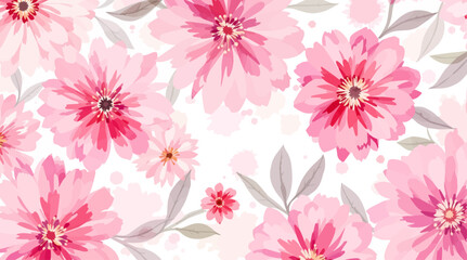 Hand drawn seamless pattern with watercolor rose flowers. Elegant romantic background with pink roses and leaves on a white background