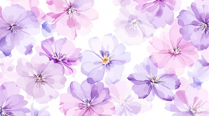 Fototapeta premium Hand drawn seamless pattern with watercolor flower flowers. Elegant romantic background with purple flower and leaves on a white background
