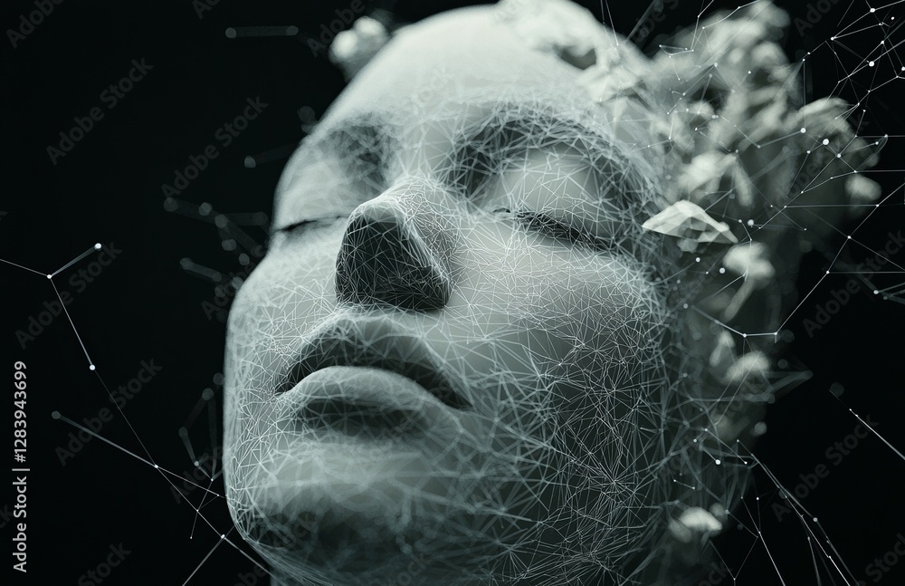 Poster the subject of future technologies is explored through a composition that features 3d rendered graph