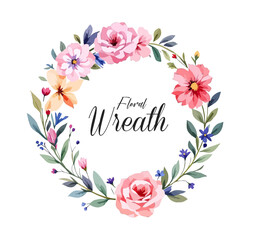 Beautiful wildflower watercolor wreath, Watercolor wildflower wreath clipart on white background
