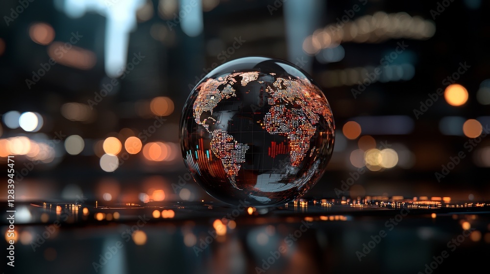 Aufkleber a futuristic world map with 3d blue high-tech elements, featuring a heads-up display with holographi