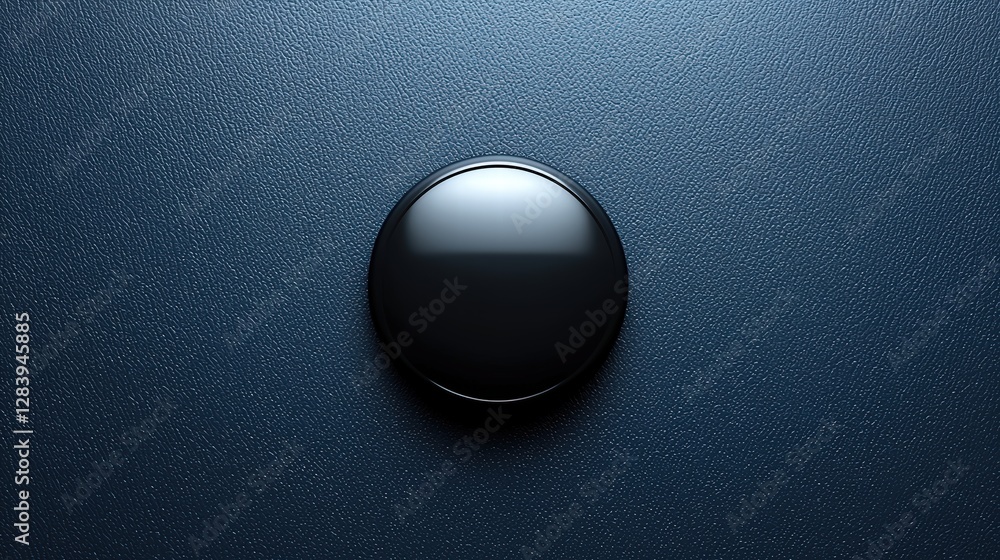 Poster simple black button positioned on a blue background contrasting elements for a minimalist design