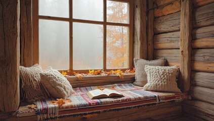 September, Cozy reading nook with September vibes, high fidelity image showcasing a perfect autumn ambiance.