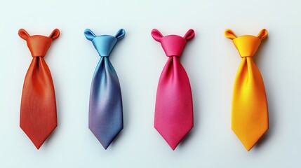 Colorful animal ear ties arranged in a row on white background