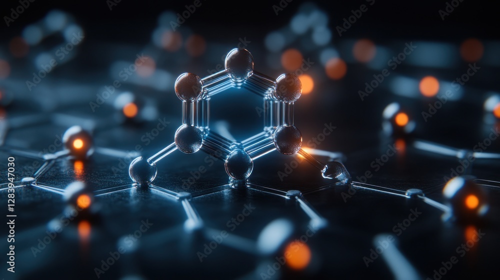 Poster illuminated hexagonal molecule on a dark honeycomb lattice