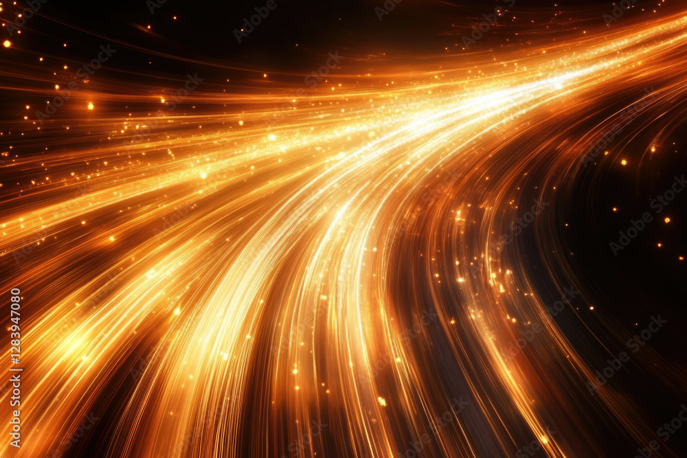 Poster Abstract golden light streaks curve across dark background, creating a dynamic, energetic, and visually stunning effect.