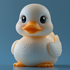 White rubber duck isolated on blue background - Generative AI