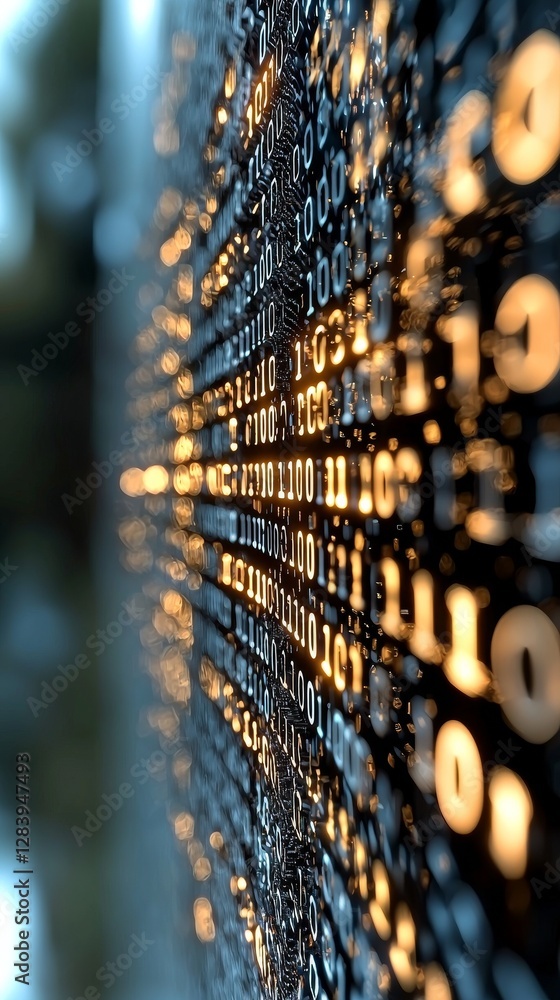 Poster blue digital cyberspace icon set against a futuristic technology abstract background with levitating