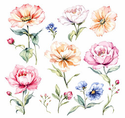 Abstract Flowers Clipart, Dried Flowers, Printable Watercolor clipart,