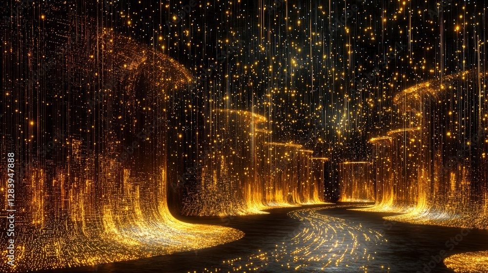 Poster mesmerizing tunnel of lights creating an enchanting pathway illuminated by vibrant colors
