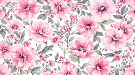 Delicate pink watercolor flowers on a light background. Pattern roses.