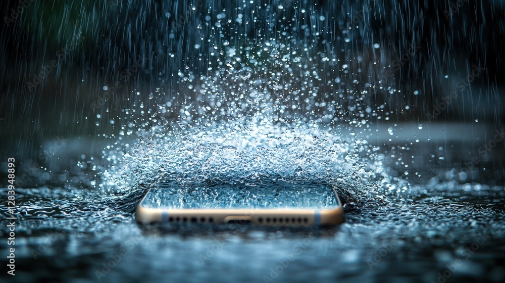Poster raindrops falling on a cell creating a beautiful scene of nature's elements interacting with light