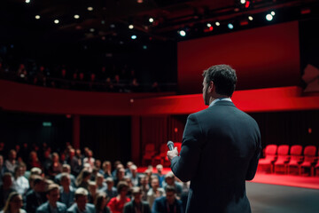A man giving a keynote speech at a business event, inspiration.