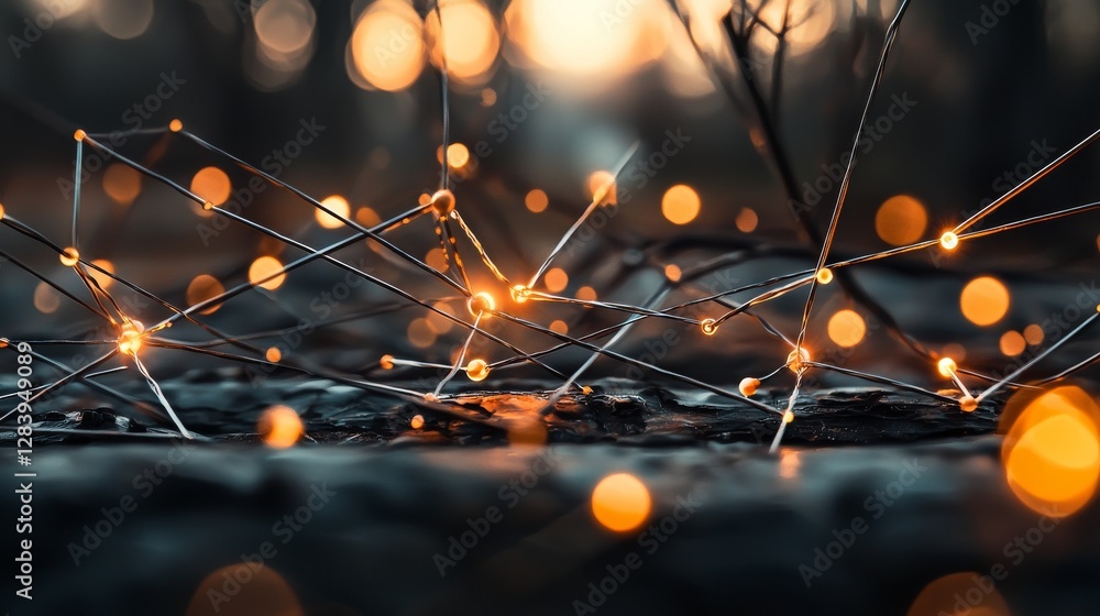 Poster soft focus background depicting a data center concept with blurred abstract lines and dots forming a