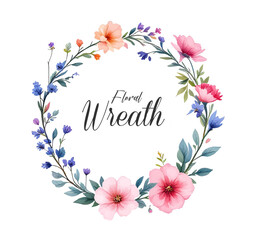 Midsummer Wild field Wreath Watercolor Wildflower clipart, Delicate flower frame