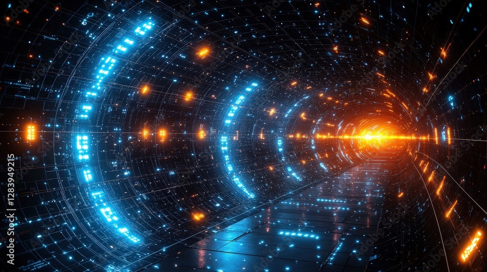 Poster tunnel bathed in bright light creating a stunning visual experience with a sense of mystery and expl