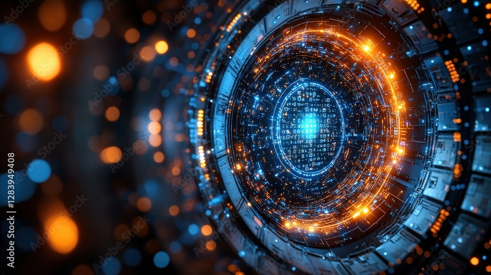 Poster captivating circular tunnel illuminated by vibrant lights creating a futuristic atmosphere