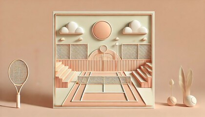 Stylish Peach Tennis Court Design Generative AI