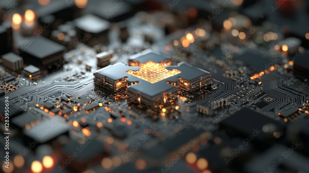 Poster the concept of api integration is digitally represented through two interlocking puzzle pieces set a